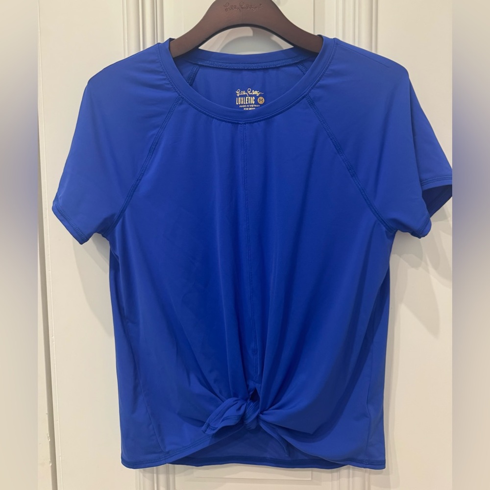 Lilly Pulitzer Luxletic Logo Tee - Blue with Gold Print